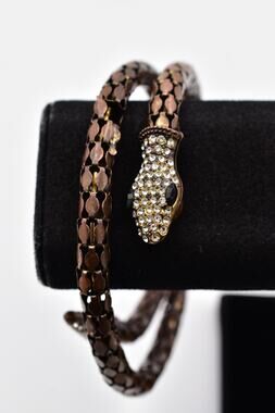 Vintage Snake Armband Armlet Wrap Bracelet Brown Mesh Rhinestone Head Coil BinO